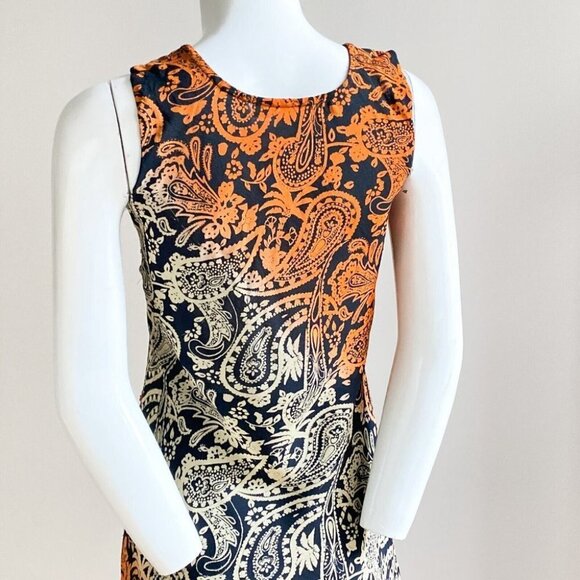 Vintage Bias Cut Paisley  Print Midi Dress w Beaded Detail S - Picture 9 of 10
